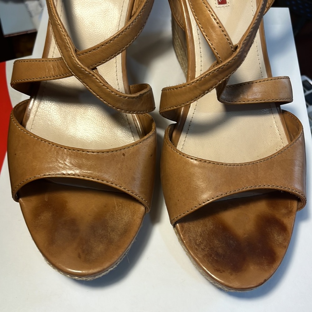 PRADA Leather Ankle Strap Platform Wedges Sandals Heels 40 - Picture 15 of 16